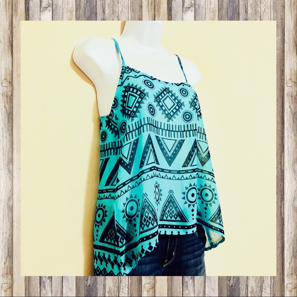 Papaya Teal Geometric Shear Racer Back Tank